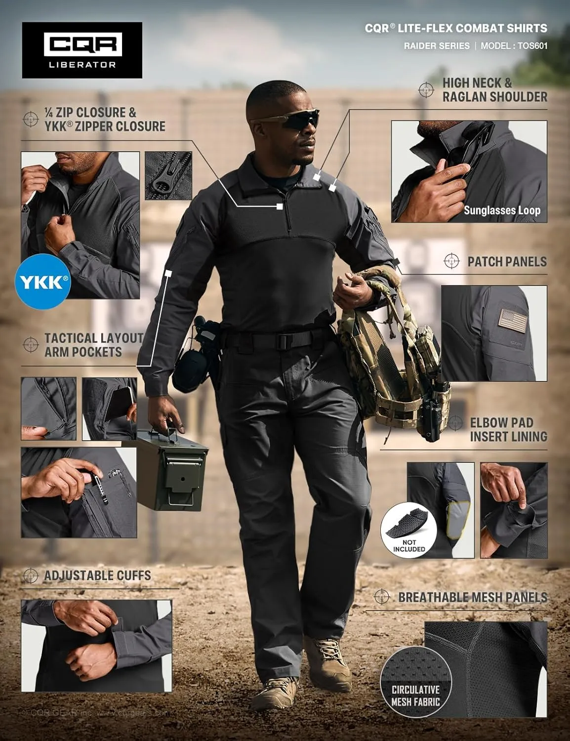CQR Men's Combat Shirt Tactical 1/4 Zip Long Sleeve Military BDU Shirts Camo EDC Top with Pockets