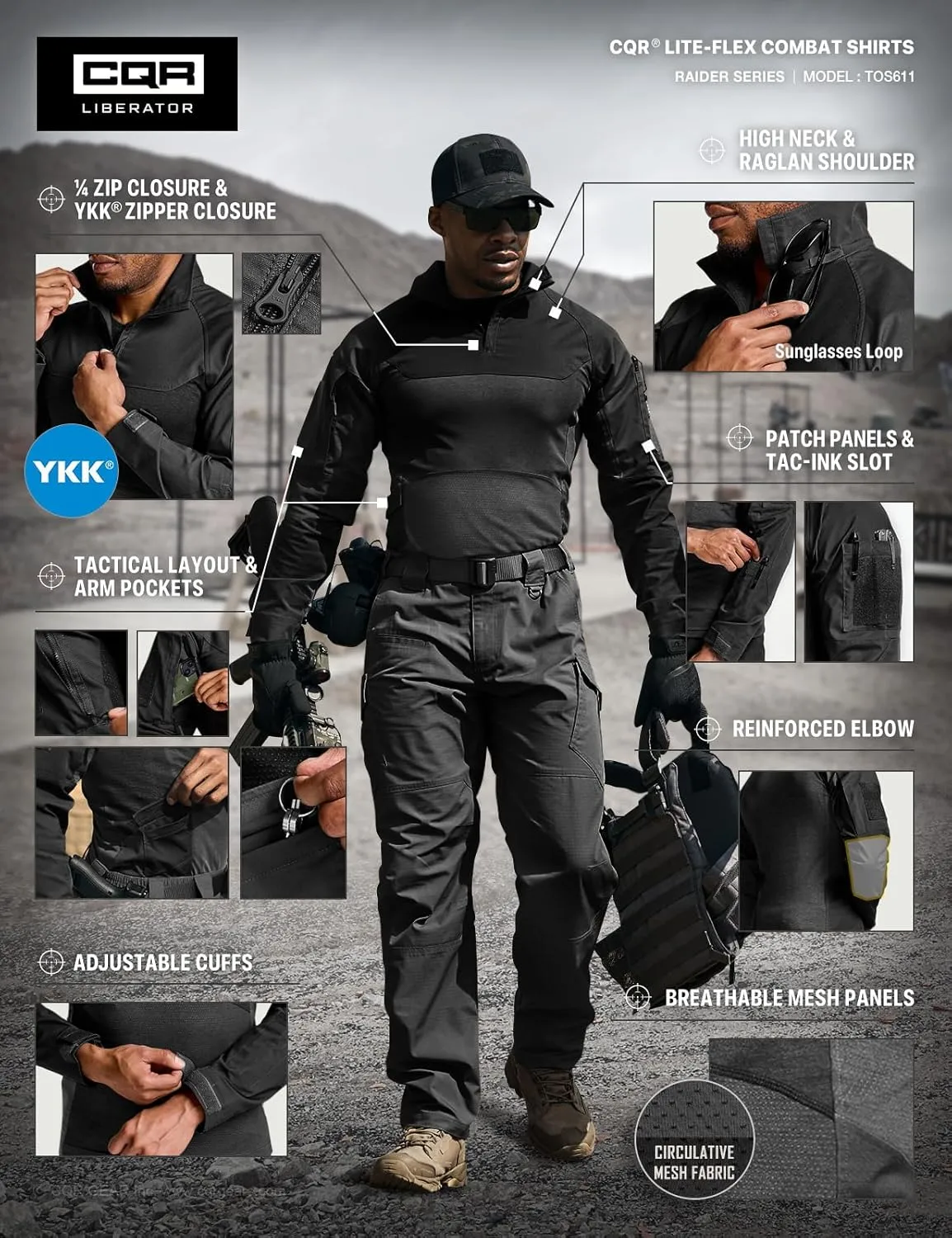 CQR Men's Combat Shirt Tactical 1/4 Zip Long Sleeve Military BDU Shirts Camo EDC Top with Pockets