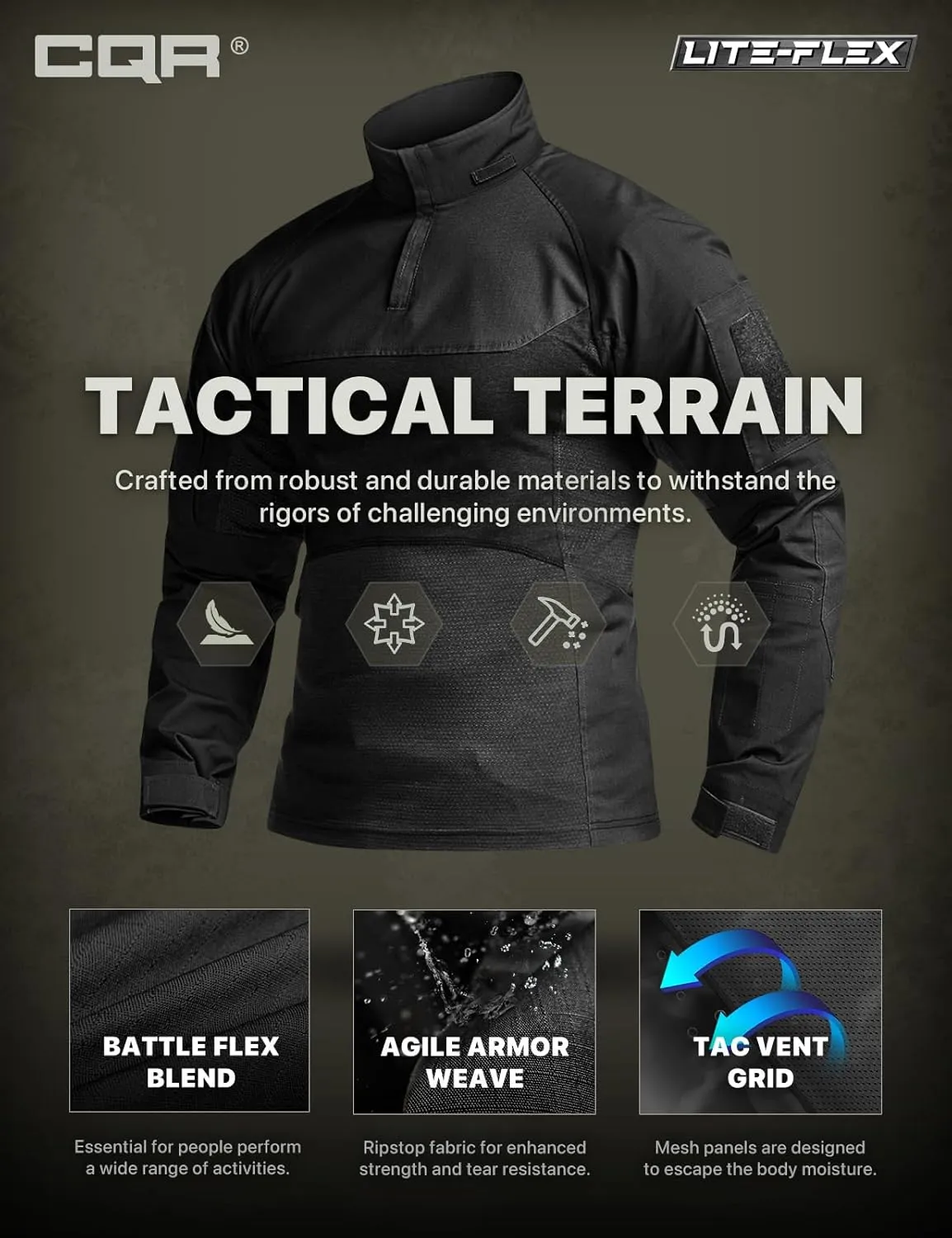 CQR Men's Combat Shirt Tactical 1/4 Zip Long Sleeve Military BDU Shirts Camo EDC Top with Pockets