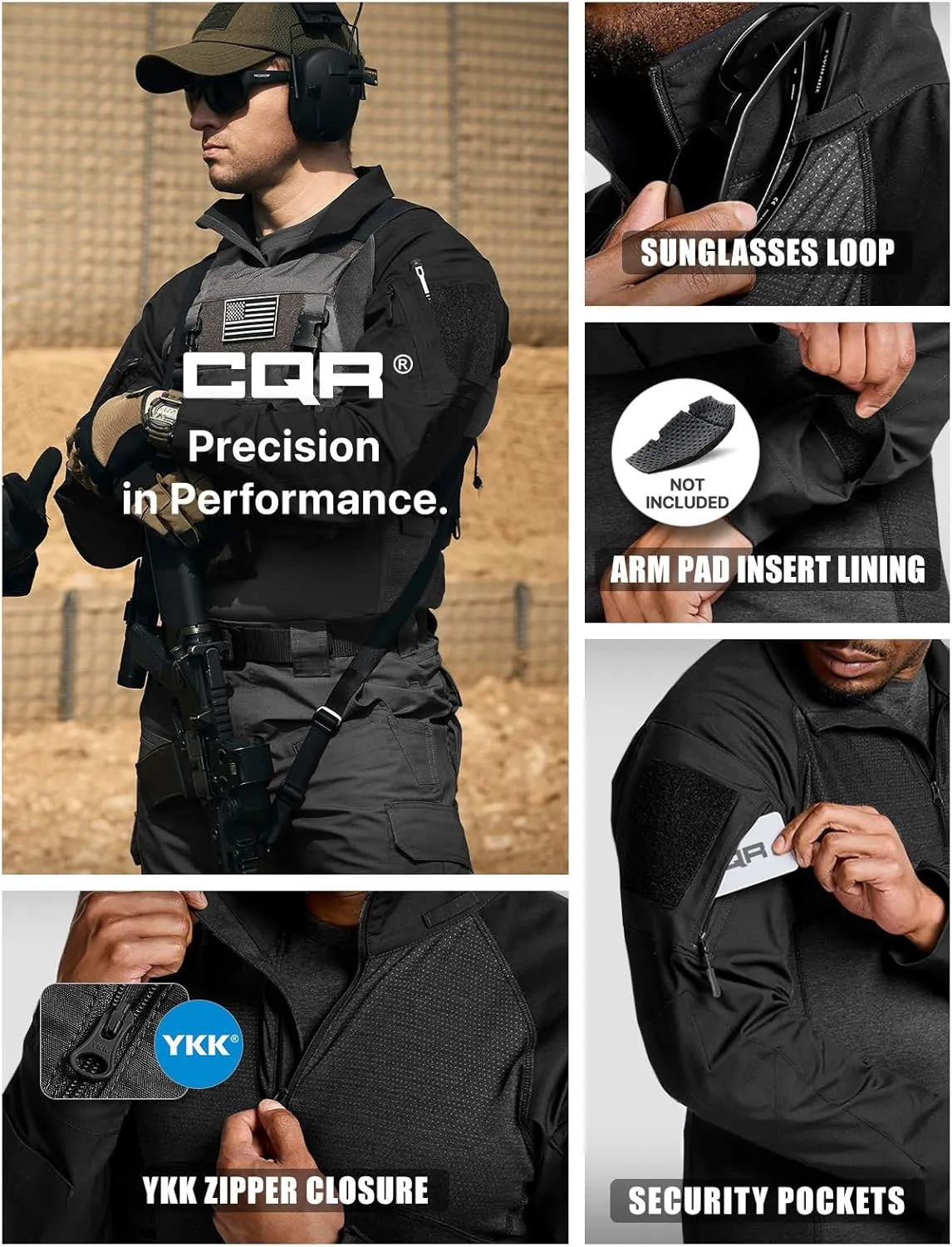 CQR Men's Combat Shirt Tactical 1/4 Zip Long Sleeve Military BDU Shirts Camo EDC Top with Pockets