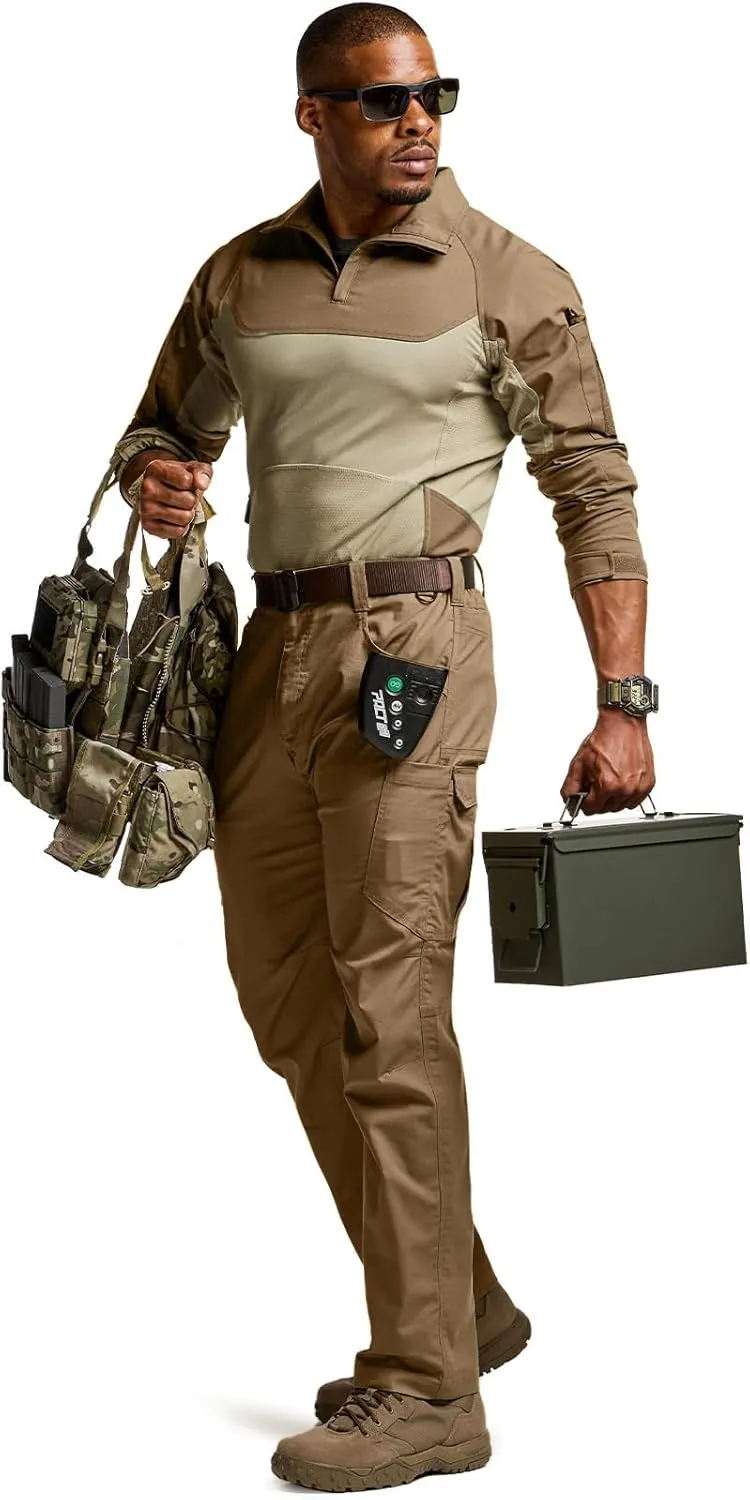 CQR Men's Combat Shirt Tactical 1/4 Zip Long Sleeve Military BDU Shirts Camo EDC Top with Pockets