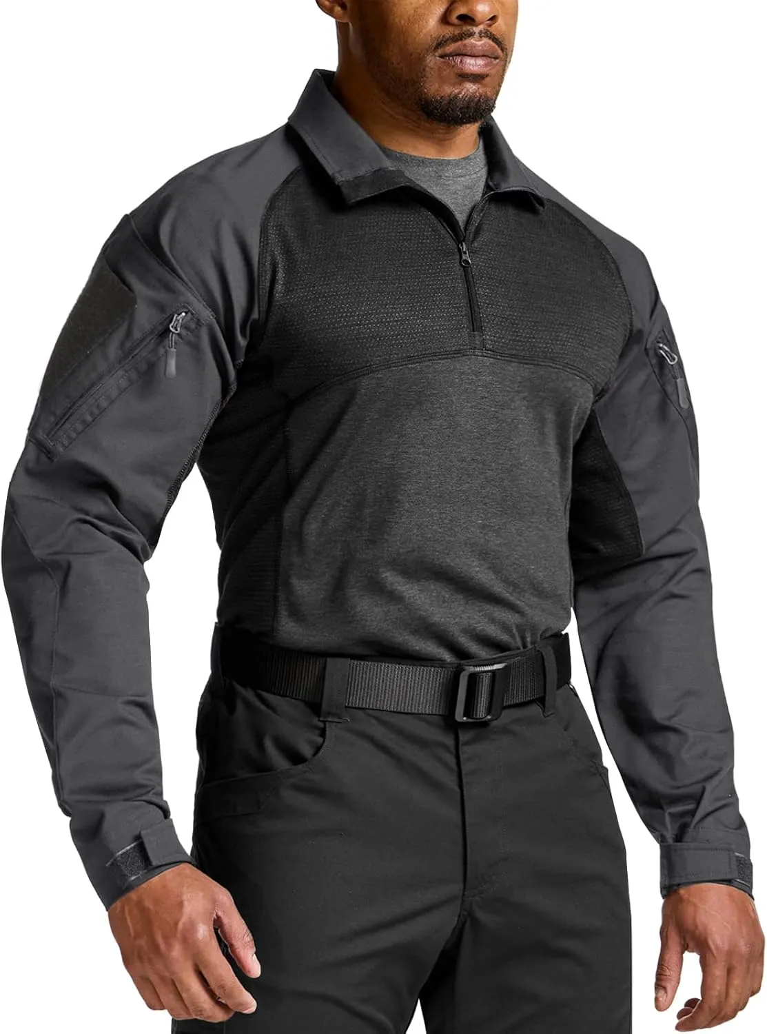 CQR Men's Combat Shirt Tactical 1/4 Zip Long Sleeve Military BDU Shirts Camo EDC Top with Pockets