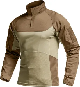 CQR Men's Combat Shirt Tactical 1/4 Zip Long Sleeve Military BDU Shirts Camo EDC Top with Pockets