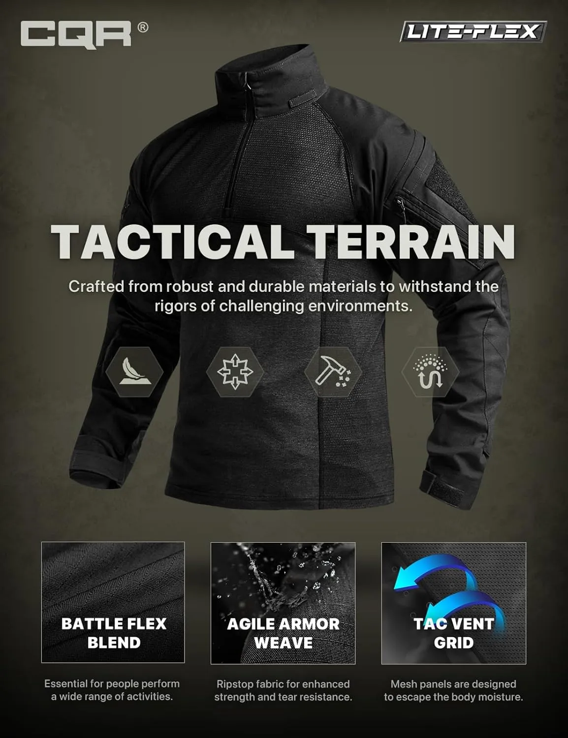CQR Men's Combat Shirt Tactical 1/4 Zip Long Sleeve Military BDU Shirts Camo EDC Top with Pockets