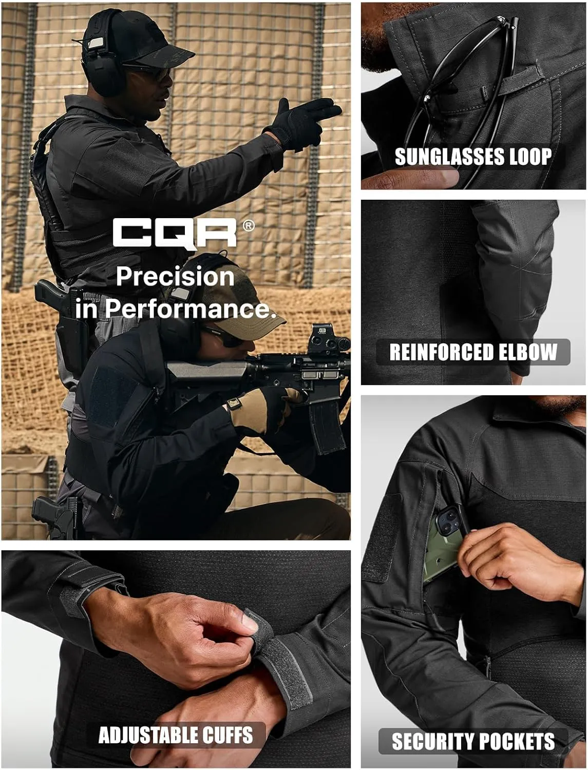 CQR Men's Combat Shirt Tactical 1/4 Zip Long Sleeve Military BDU Shirts Camo EDC Top with Pockets
