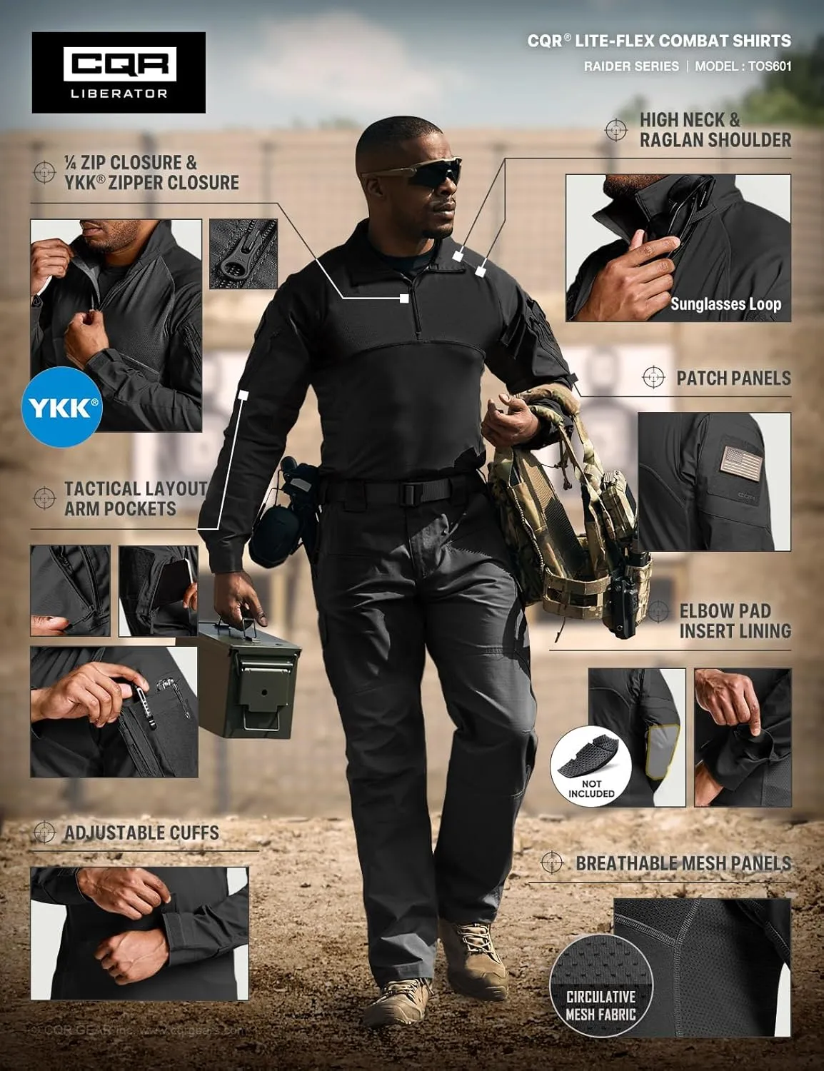 CQR Men's Combat Shirt Tactical 1/4 Zip Long Sleeve Military BDU Shirts Camo EDC Top with Pockets