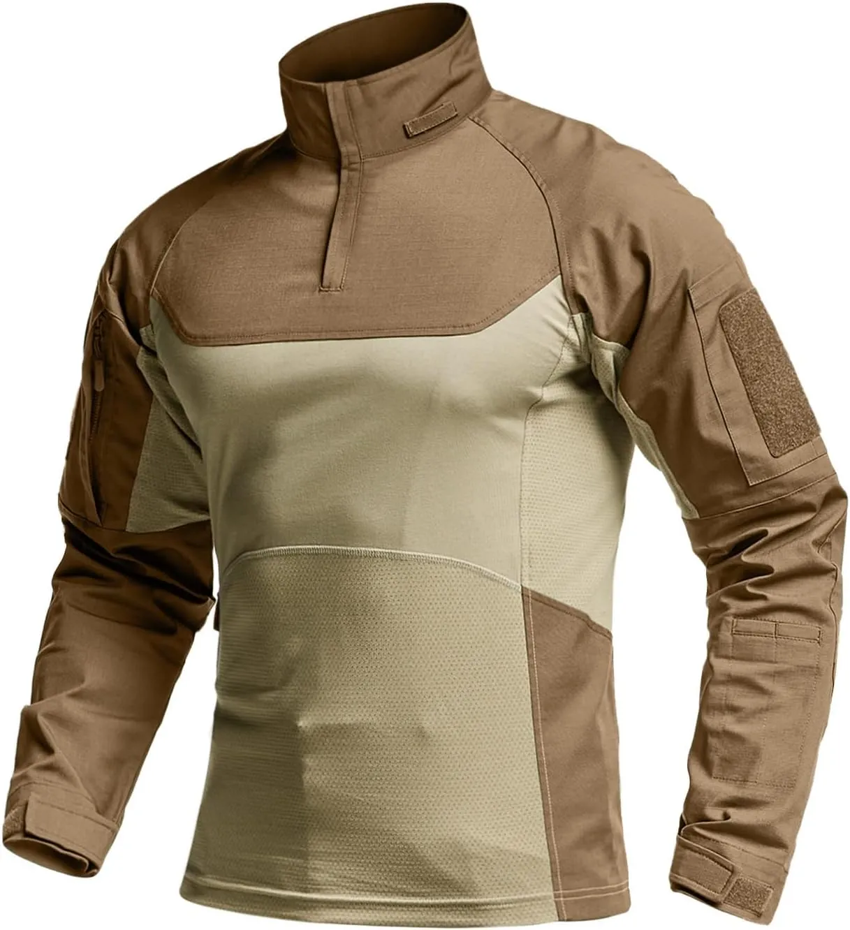 CQR Men's Combat Shirt Tactical 1/4 Zip Long Sleeve Military BDU Shirts Camo EDC Top with Pockets