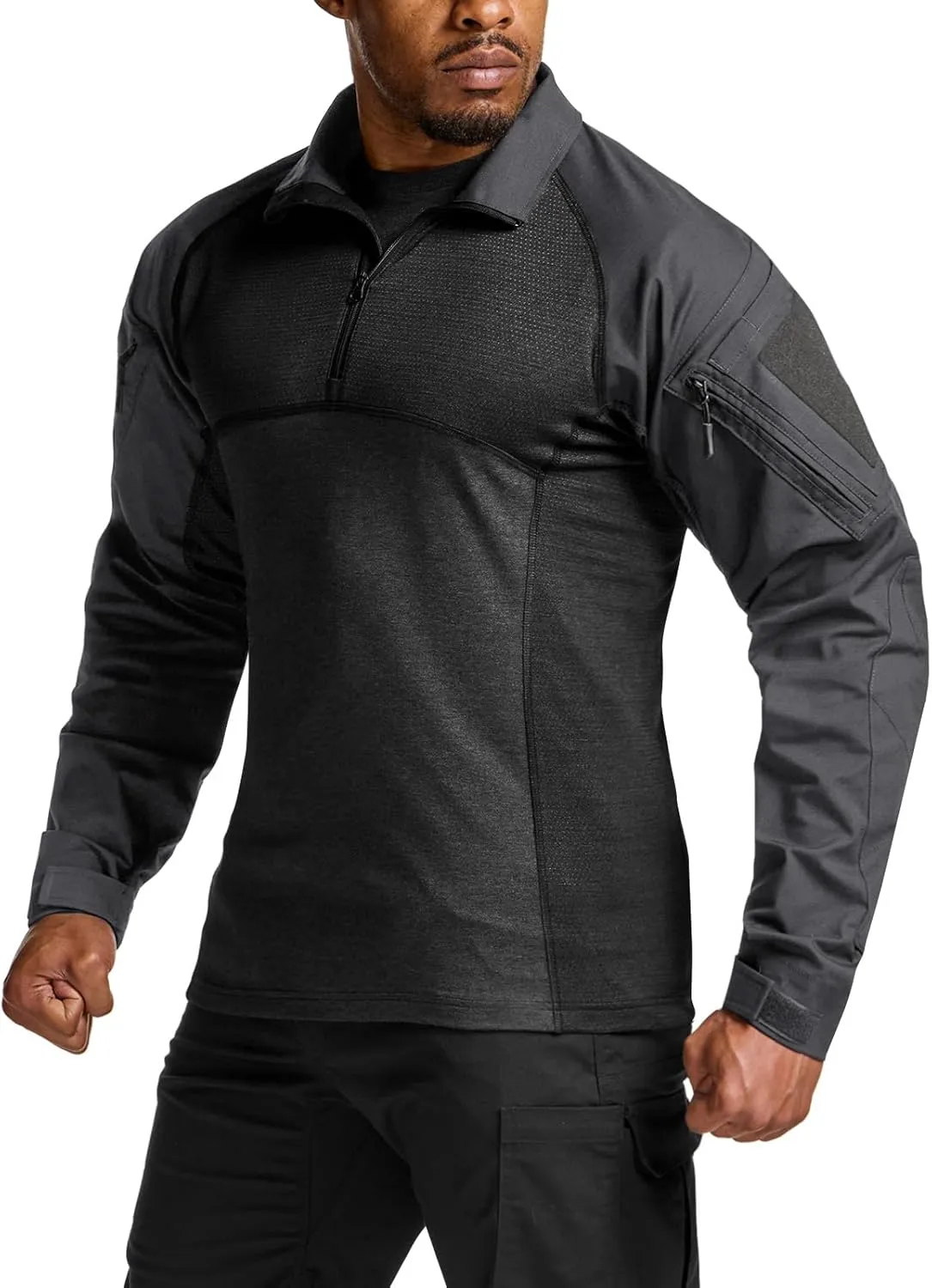 CQR Men's Combat Shirt Tactical 1/4 Zip Long Sleeve Military BDU Shirts Camo EDC Top with Pockets