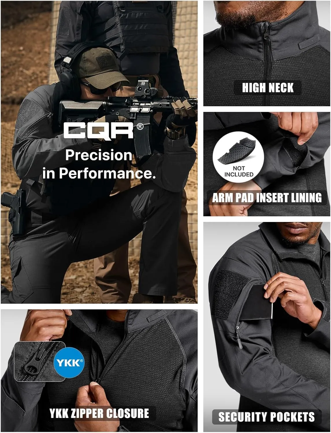 CQR Men's Combat Shirt Tactical 1/4 Zip Long Sleeve Military BDU Shirts Camo EDC Top with Pockets