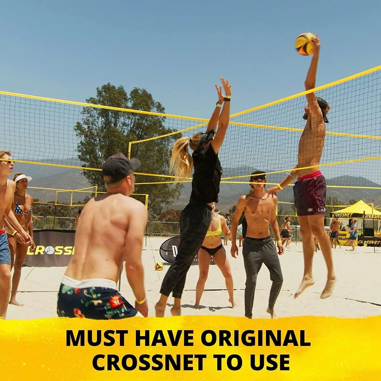 CROSSNET Quick Assemble 4 Square Volleyball Game Set for Adults and Kids with Volleyball Net, Backpack and Ball for Outdoor Games