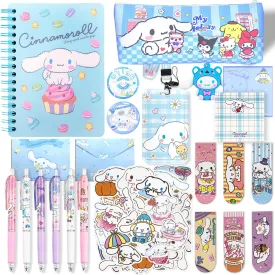 Cute School Supplies Set, Kawaii School Supplies Gift Set, Including Cartoon Journal Ballpoint Pencil Case Stickers Key Chain Bookmark Pen ID Badge Holder