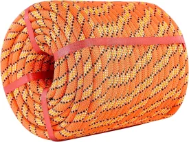 Double Braided Polyester Rope (1/2 in x 150 ft), High Strength Outdoor Climbing Rope, Strong Arborist Ropes for Rock Hiking Camping Construction Climbing Swing Sailing, Orange