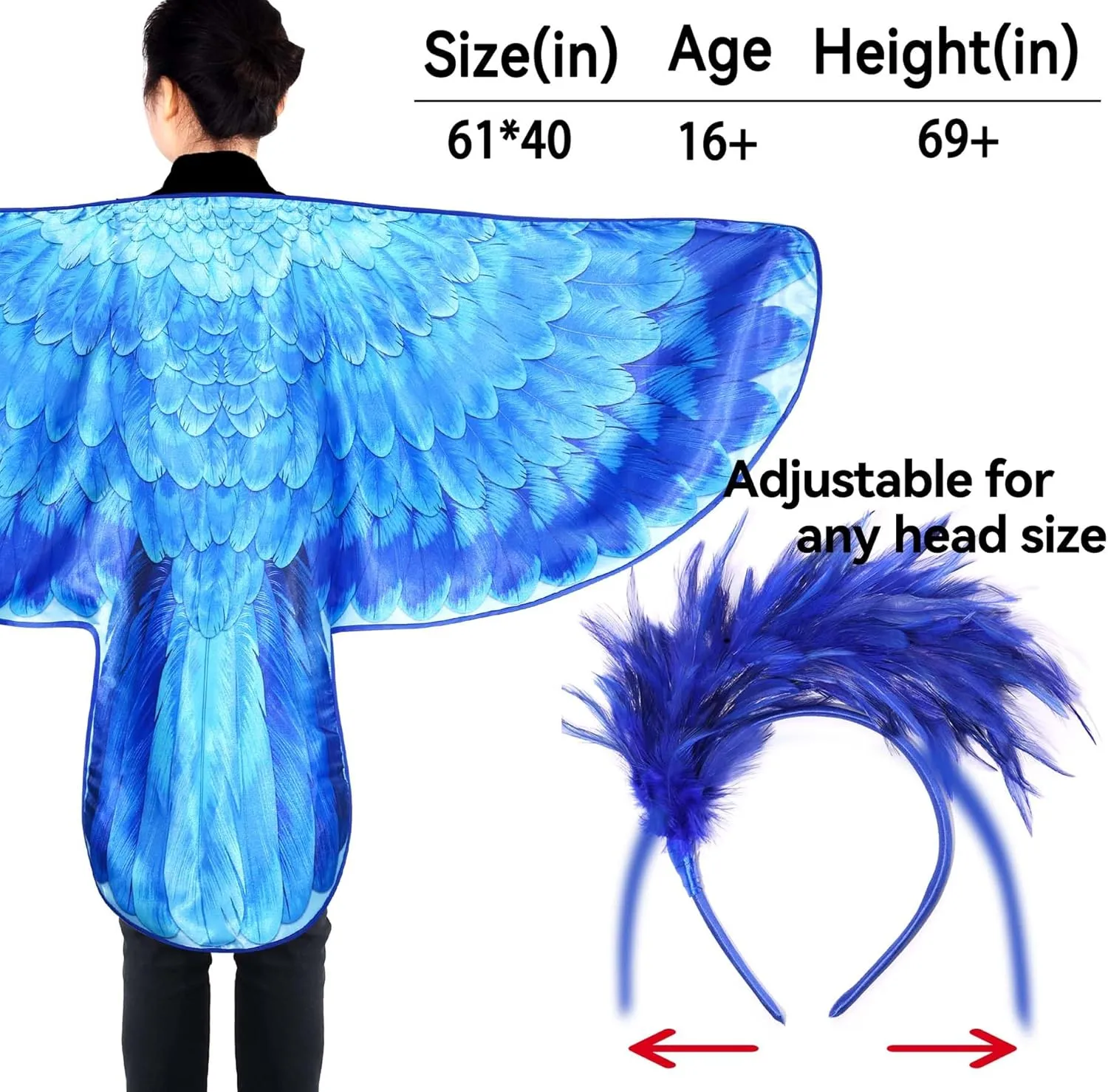 D.Q.Z Double-Sided Adults Parrot Costume Bird Wings for Women Fairy Festival Cosplay Party with Mardi Gras Headpiece