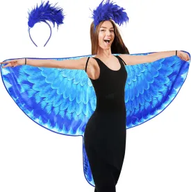 D.Q.Z Double-Sided Adults Parrot Costume Bird Wings for Women Fairy Festival Cosplay Party with Mardi Gras Headpiece
