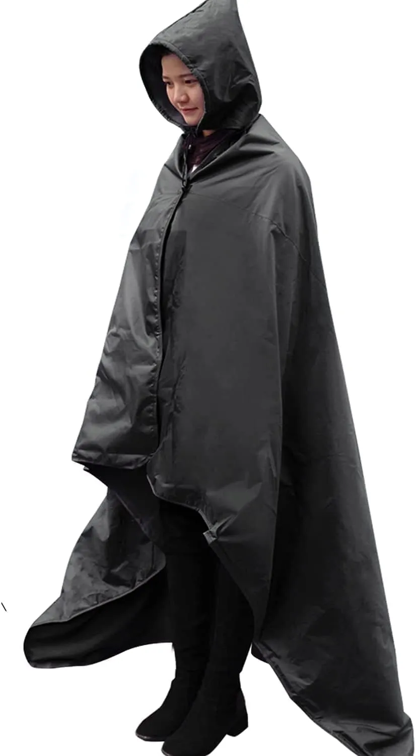 DUKUSEEK Hooded Stadium Blanket, Waterproof Windproof Outdoor Fleece Blanket - Large (79x56), Portable, Wearable, Warm for Outdoor Camping, Picnic, Stadium, Sports, Beach, Concerts, Car, Dogs
