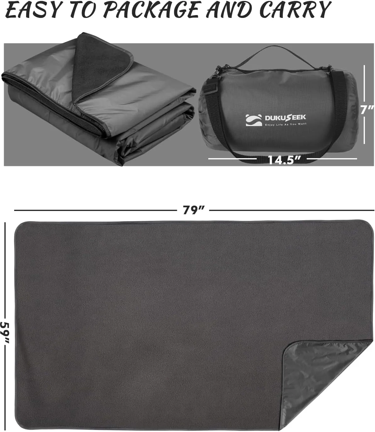 DUKUSEEK Hooded Stadium Blanket, Waterproof Windproof Outdoor Fleece Blanket - Large (79x56), Portable, Wearable, Warm for Outdoor Camping, Picnic, Stadium, Sports, Beach, Concerts, Car, Dogs