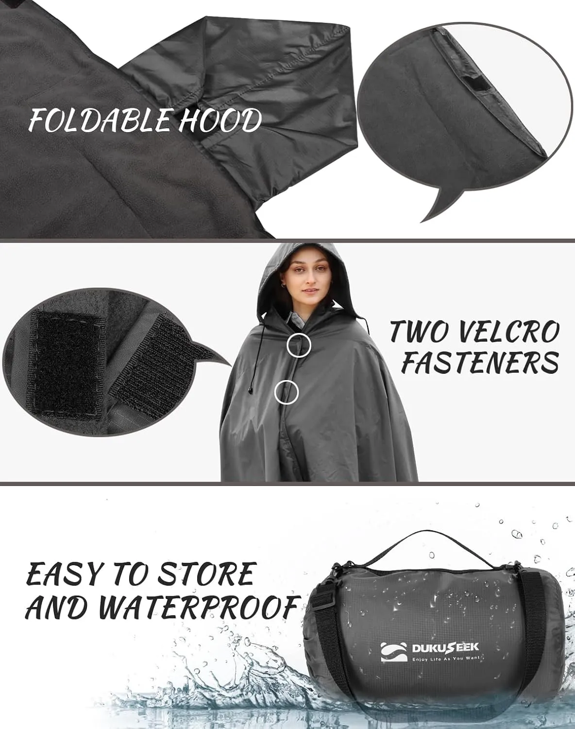 DUKUSEEK Hooded Stadium Blanket, Waterproof Windproof Outdoor Fleece Blanket - Large (79x56), Portable, Wearable, Warm for Outdoor Camping, Picnic, Stadium, Sports, Beach, Concerts, Car, Dogs