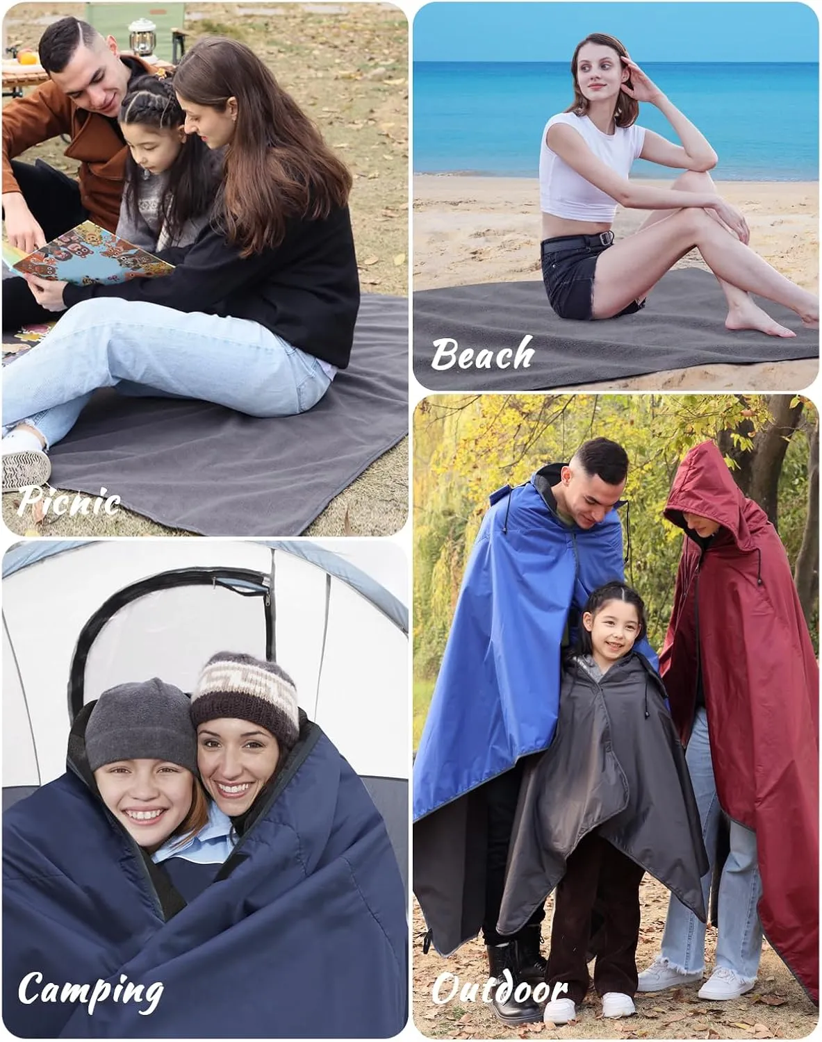 DUKUSEEK Hooded Stadium Blanket, Waterproof Windproof Outdoor Fleece Blanket - Large (79x56), Portable, Wearable, Warm for Outdoor Camping, Picnic, Stadium, Sports, Beach, Concerts, Car, Dogs