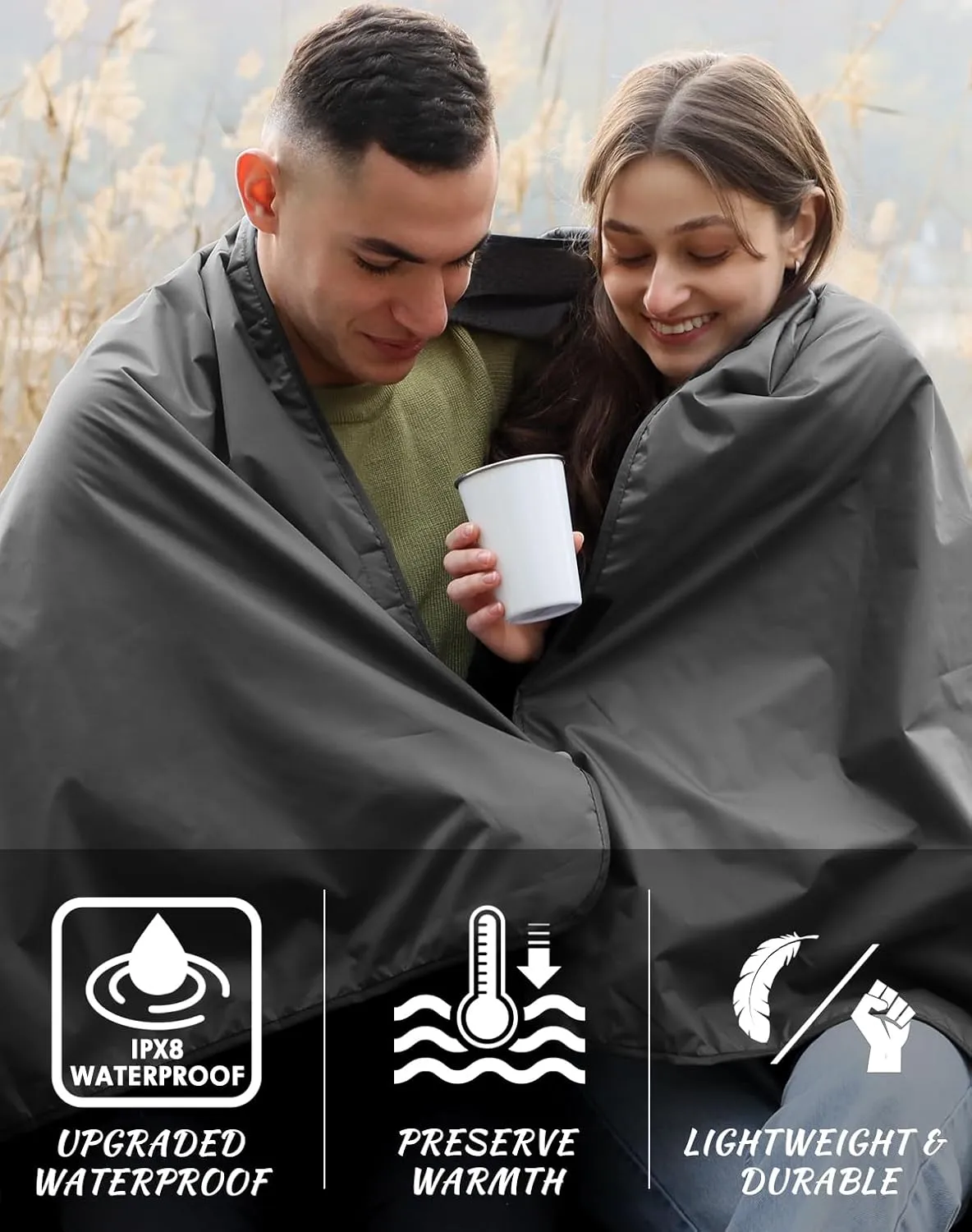 DUKUSEEK Hooded Stadium Blanket, Waterproof Windproof Outdoor Fleece Blanket - Large (79x56), Portable, Wearable, Warm for Outdoor Camping, Picnic, Stadium, Sports, Beach, Concerts, Car, Dogs