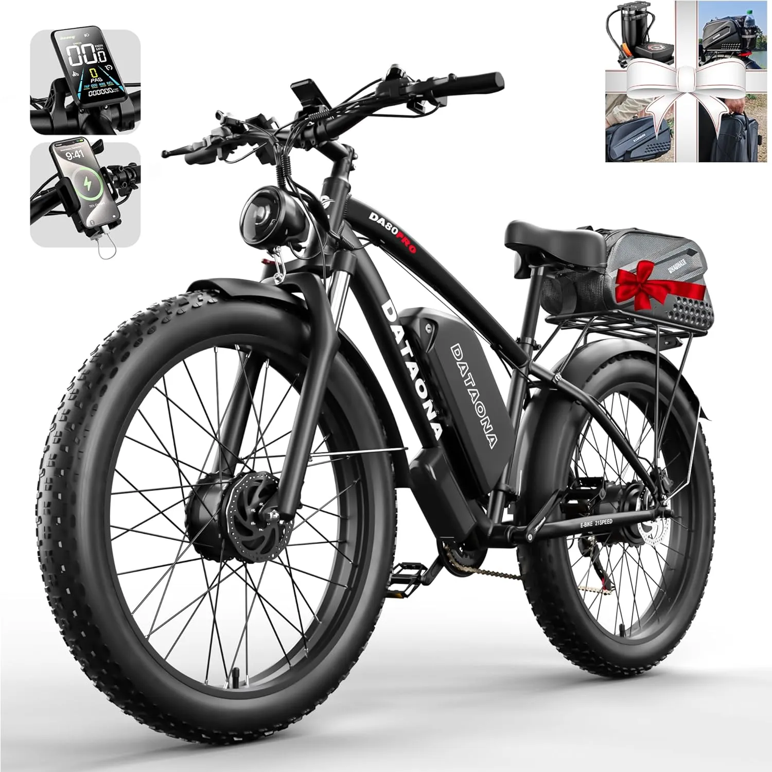 Electric Bike Peak 5000W Dual Motor 52V 32Ah Battery 40-45MPH 100 Miles 24" Fat Tire Ebike for Adults, Hydraulic Disc Brake 21 Speed Electric Mountain Bicycles for All Terrain