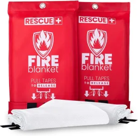 Emergency Fire Blankets  2 Pack, 40 x 40 Fiberglass Flame Retardant Safety Blanket for Home, Kitchen, Workplace, Travel, Camping, and Car Emergencies