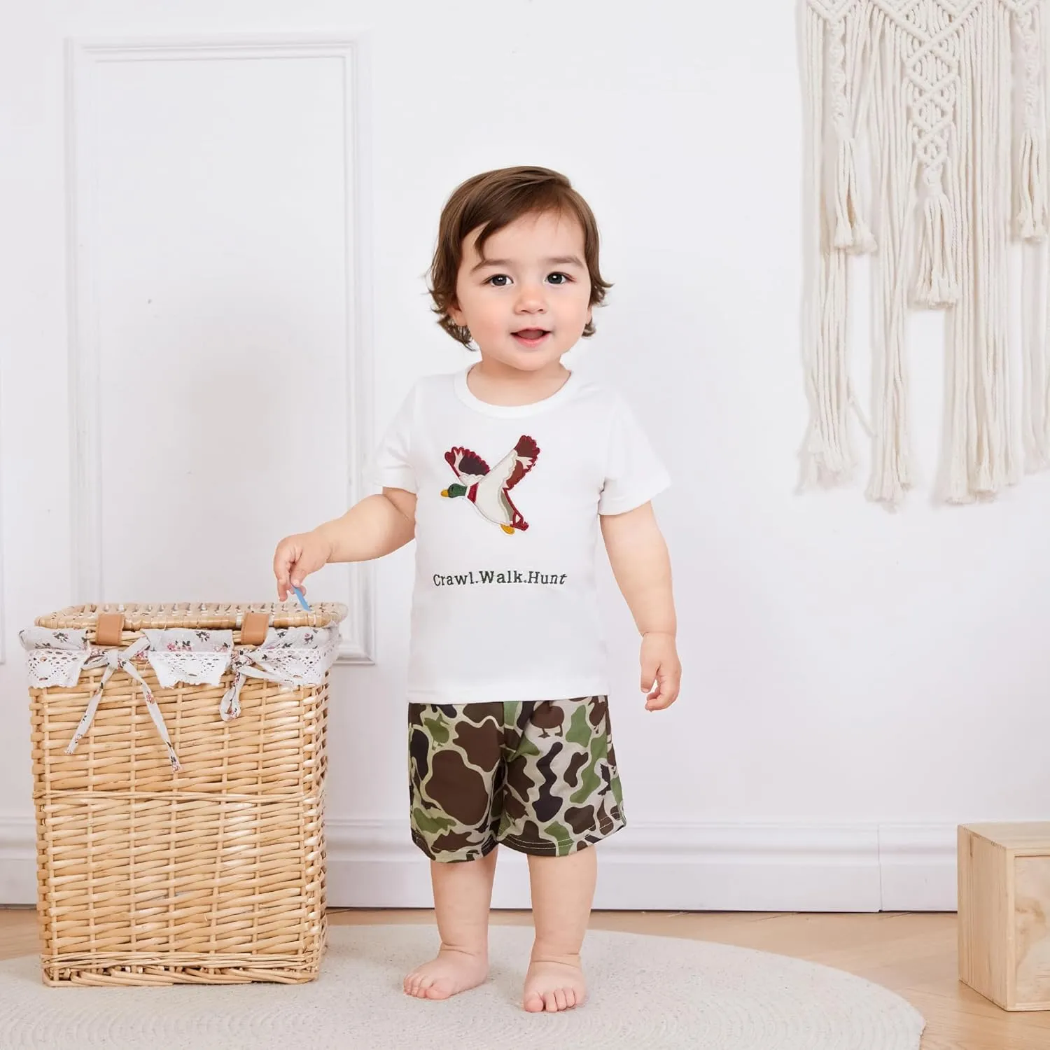 Emmababy Duck Camo Shorts Set Baby Boy Toddler Hunting Clothes Infant Camouflage Outfits Summer Short Sleeve Shirt Shorts Set