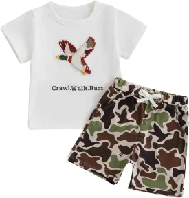 Emmababy Duck Camo Shorts Set Baby Boy Toddler Hunting Clothes Infant Camouflage Outfits Summer Short Sleeve Shirt Shorts Set