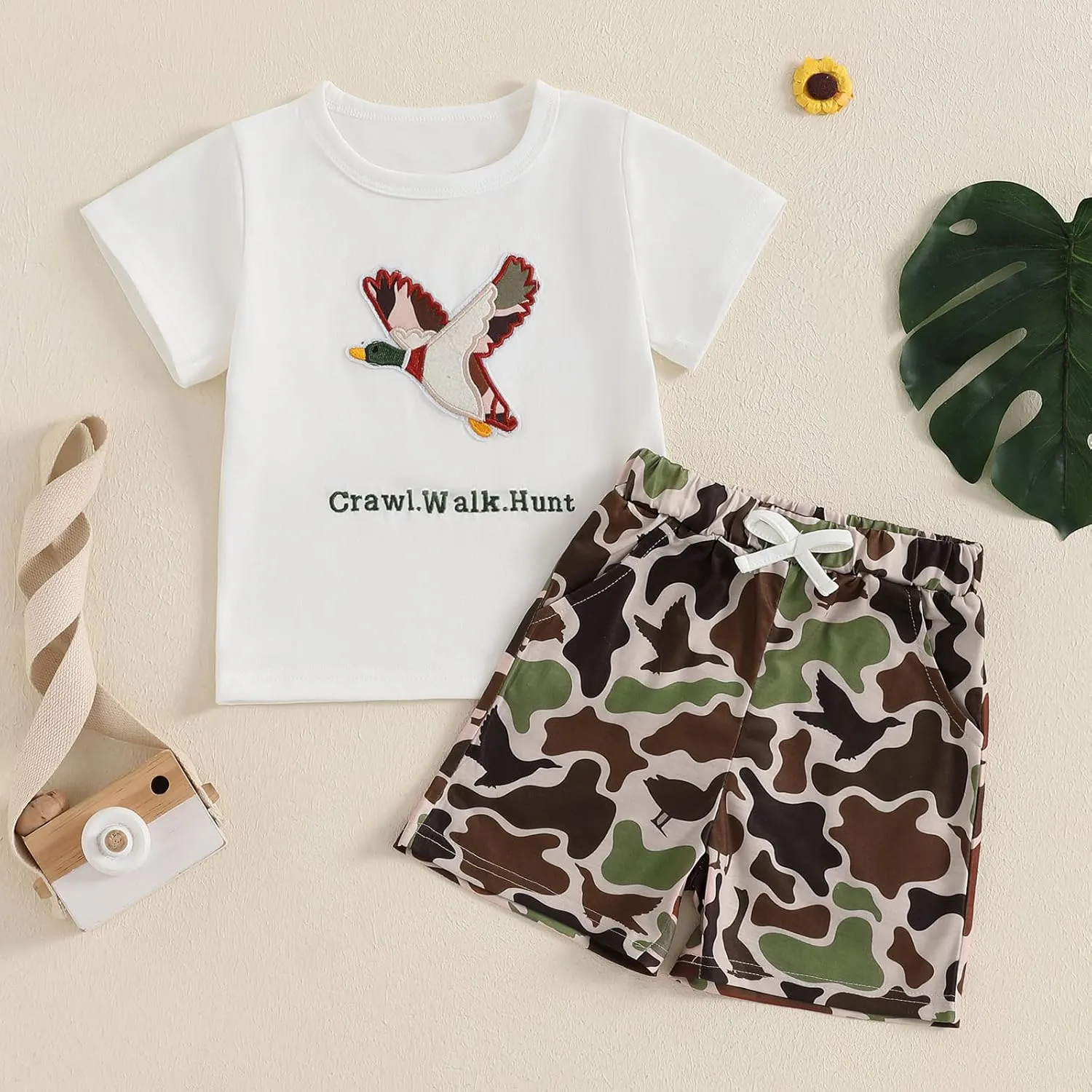 Emmababy Duck Camo Shorts Set Baby Boy Toddler Hunting Clothes Infant Camouflage Outfits Summer Short Sleeve Shirt Shorts Set