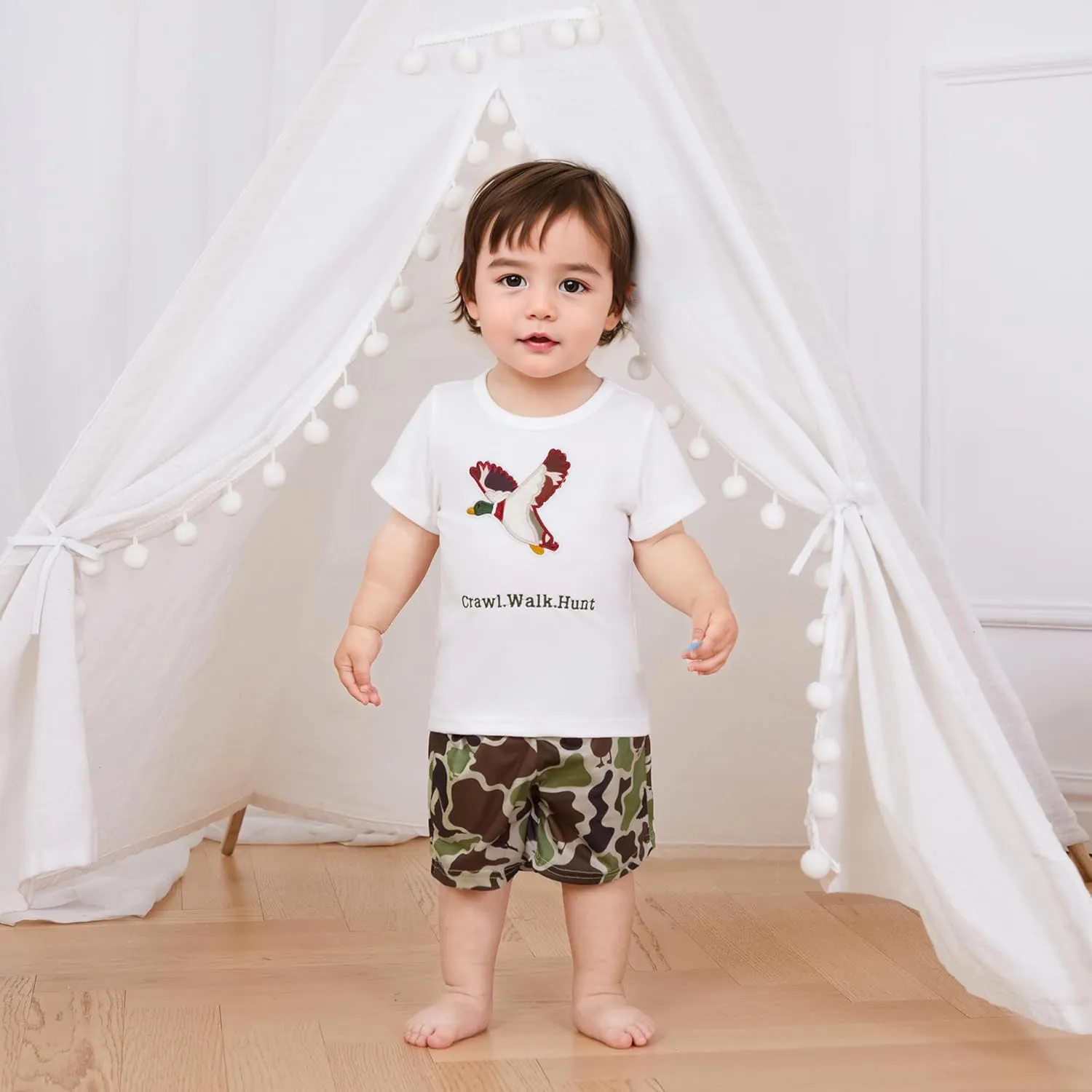 Emmababy Duck Camo Shorts Set Baby Boy Toddler Hunting Clothes Infant Camouflage Outfits Summer Short Sleeve Shirt Shorts Set