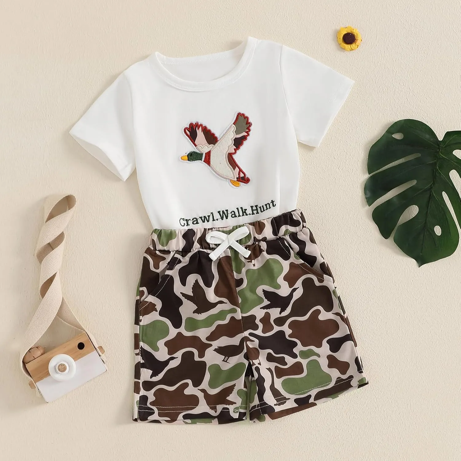 Emmababy Duck Camo Shorts Set Baby Boy Toddler Hunting Clothes Infant Camouflage Outfits Summer Short Sleeve Shirt Shorts Set