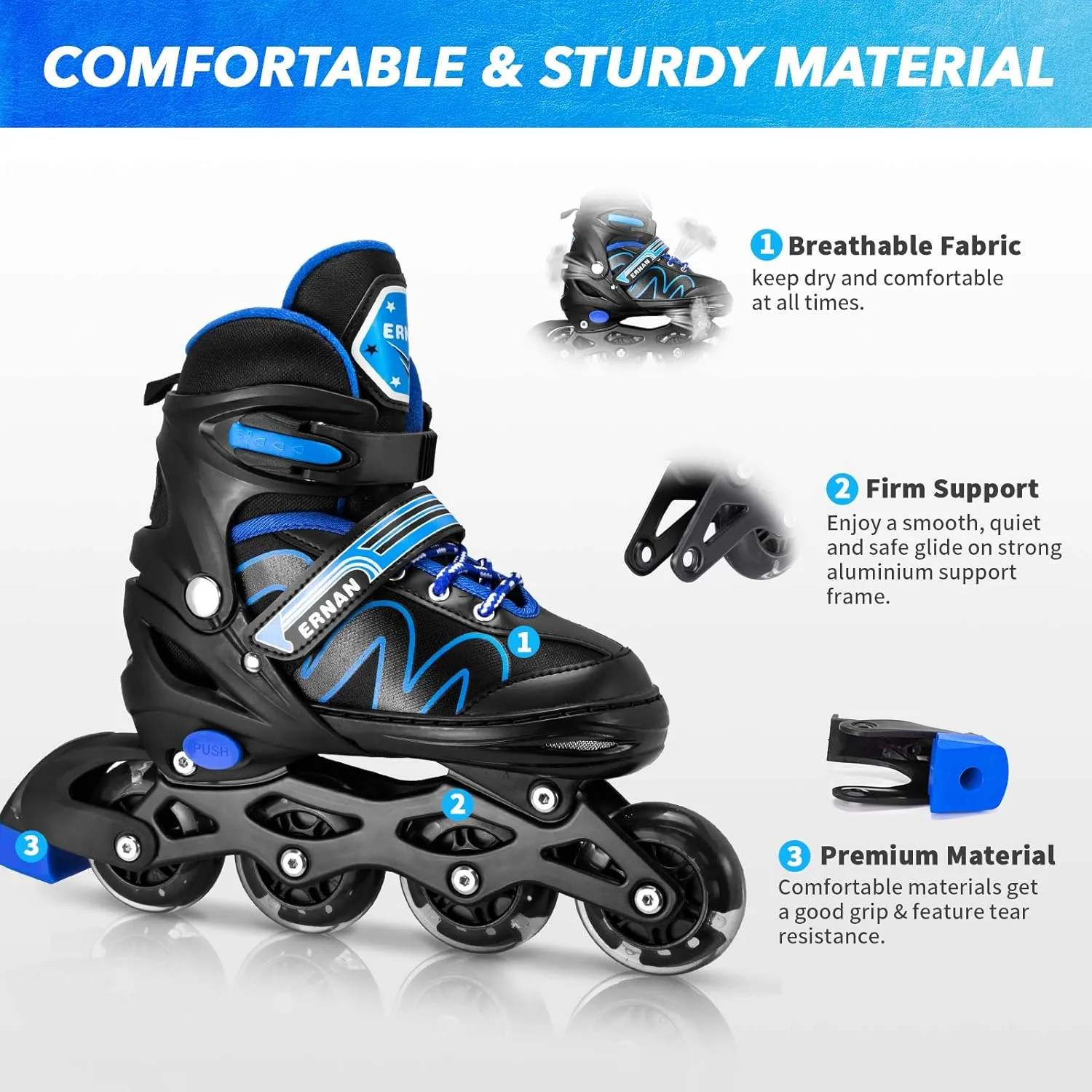 ERNAN Inline Roller Skates,Adjustable Inline Skate for Kids and Adults with Full Light Up Wheels,Outdoor Roller Blades for Boys and Girls, Men and Women