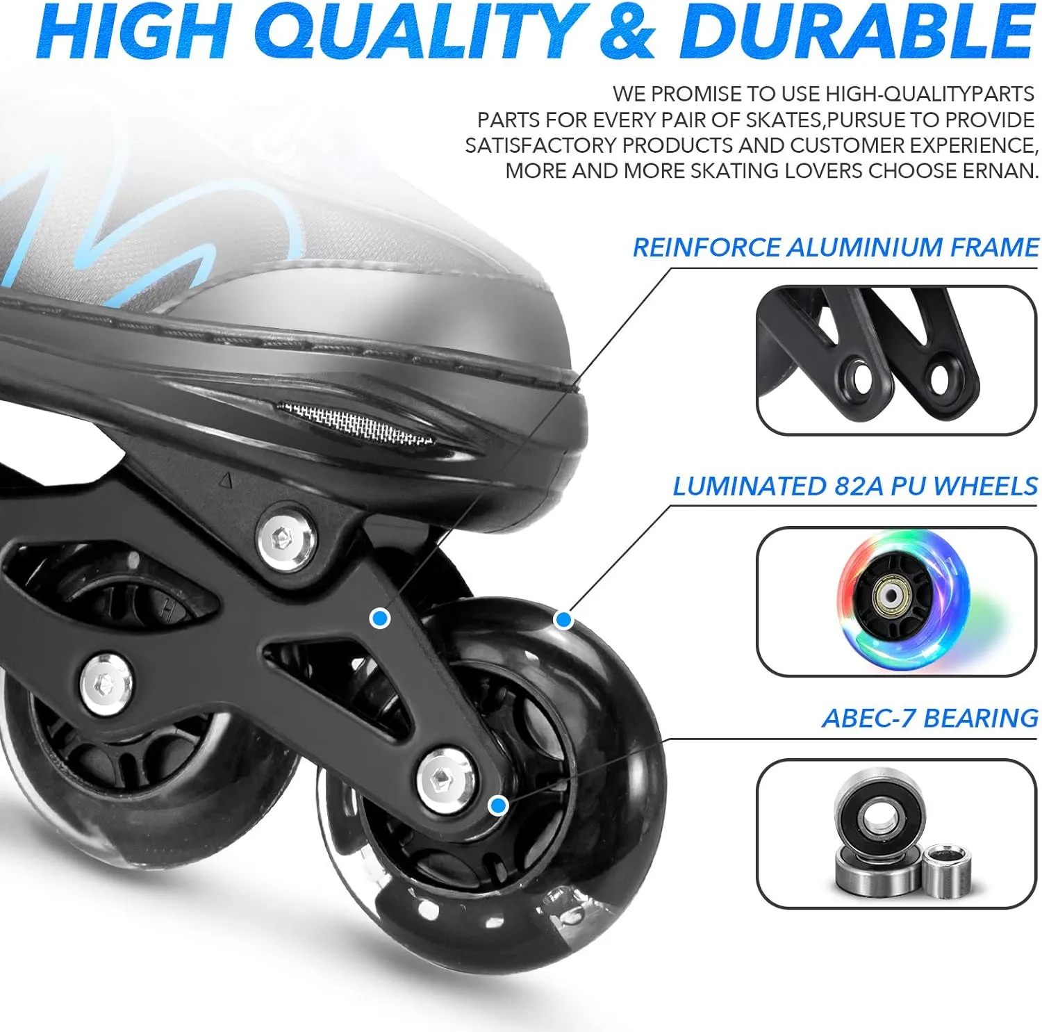ERNAN Inline Roller Skates,Adjustable Inline Skate for Kids and Adults with Full Light Up Wheels,Outdoor Roller Blades for Boys and Girls, Men and Women