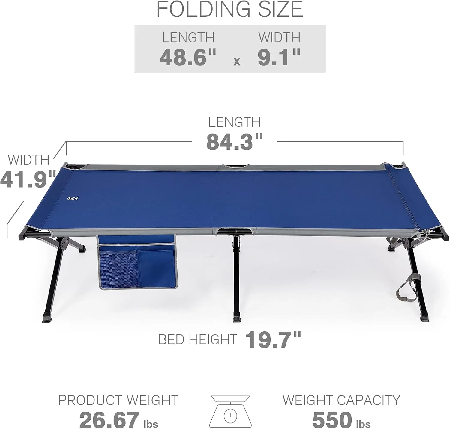 EVER ADVANCED Sleeping Cot for Adults, Heavy Duty Camping Cots for Outdoor with Carry Bag, Extra Wide Folding Bed Camp Cot, 84.3" L x 41.9" W, Supports to 550 lbs