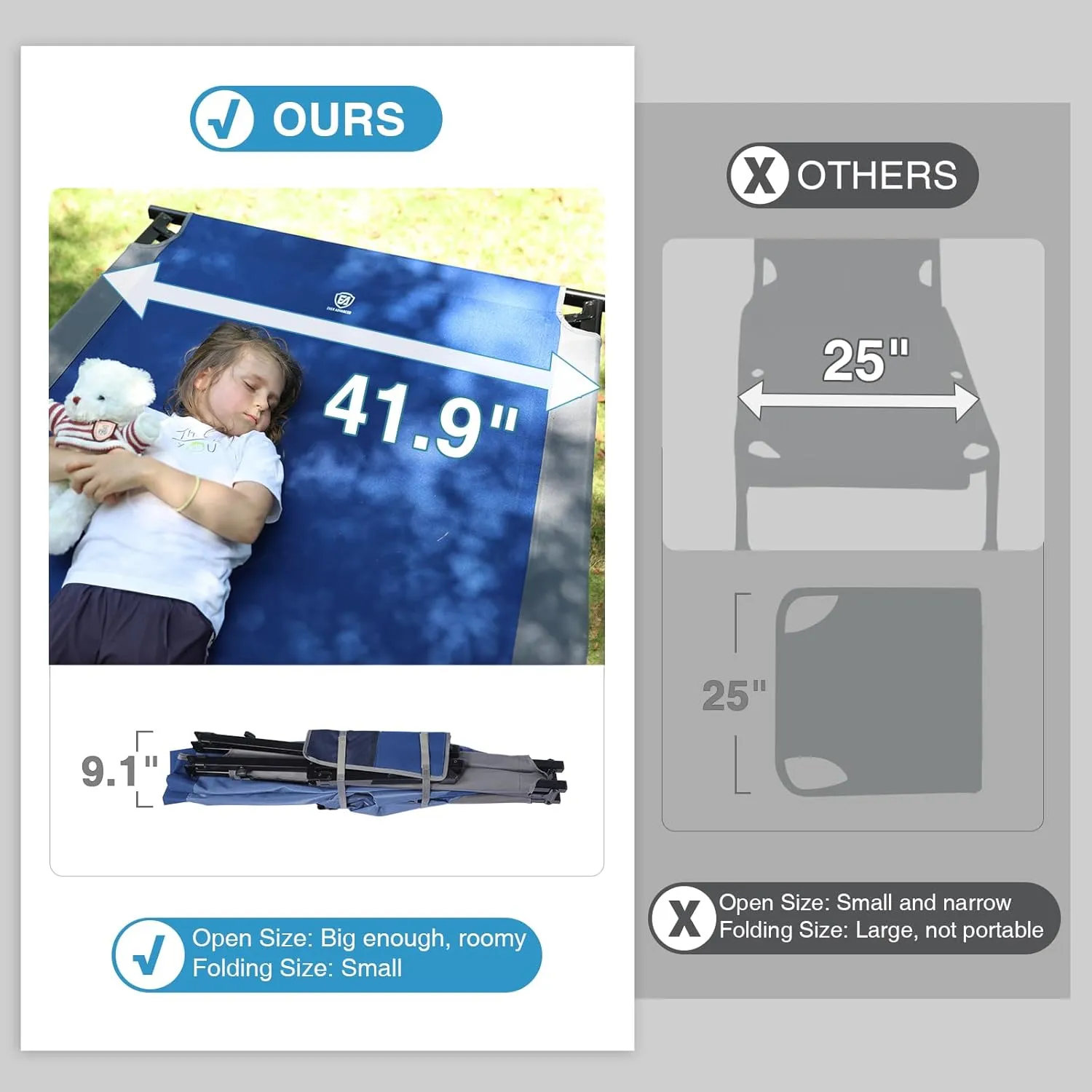 EVER ADVANCED Sleeping Cot for Adults, Heavy Duty Camping Cots for Outdoor with Carry Bag, Extra Wide Folding Bed Camp Cot, 84.3" L x 41.9" W, Supports to 550 lbs