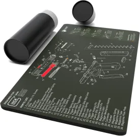 Falko Tactical Gun Cleaning Mat for Glock - Double Thickness Gun Mat - HD Exploded Diagram Including Parts List, Lubrication Points and Disassembly Steps (20 by 12 Inches)