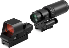 Feyachi M57/M37 1.5X - 5X Red Dot Magnifier with RS-30 Reflex Sight Combo, Multiple Reticle System Red Dot Sight & Magnifier Combo Built-in Flip Mount