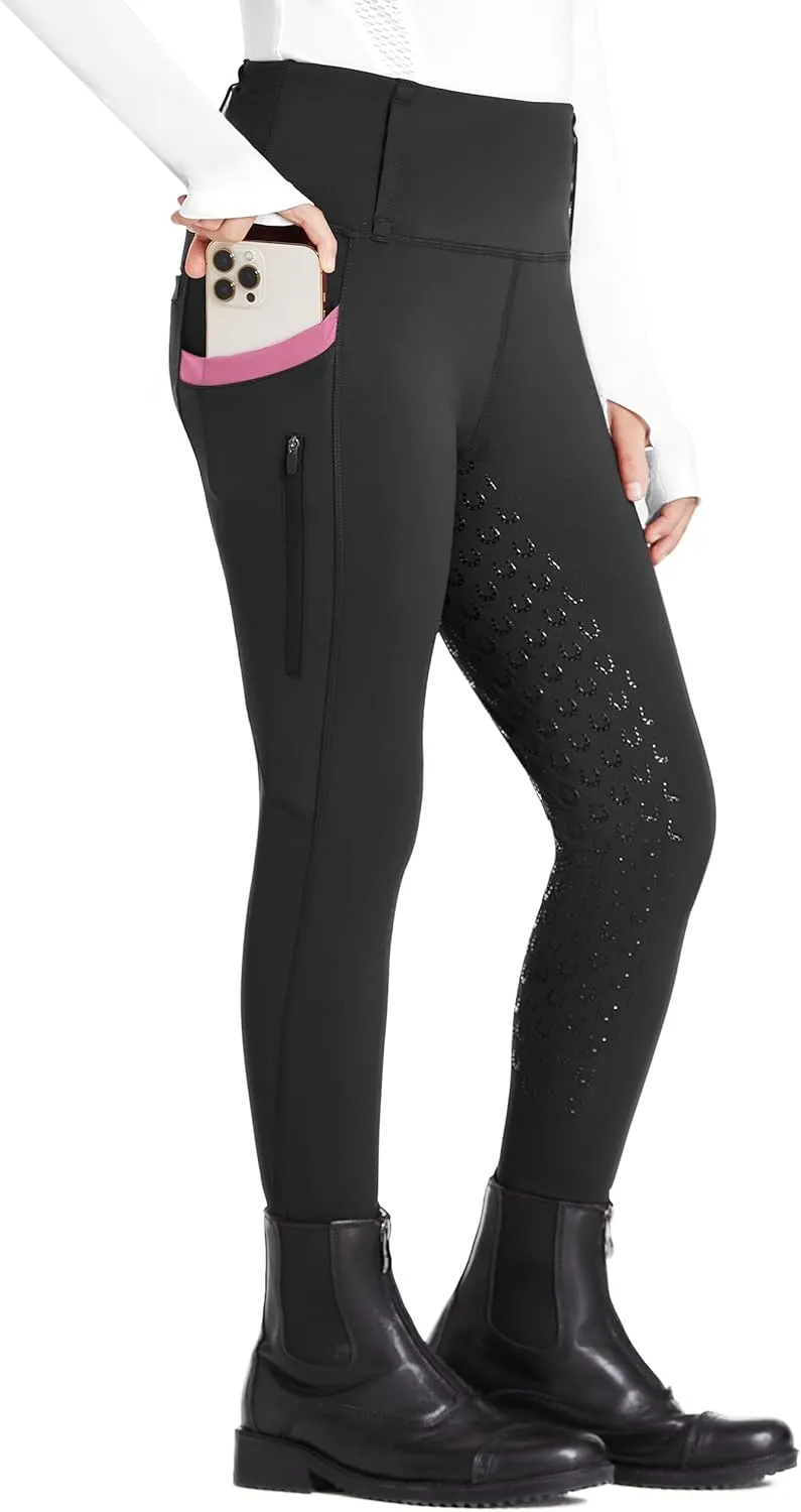 FitsT4 Sports Girls Riding Pants Full Seat High Waist Kids Equestrian Breeches Horse Schooling Tights Zipper Pockets