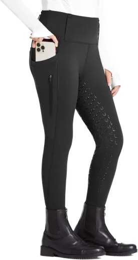 FitsT4 Sports Girls Riding Pants Full Seat High Waist Kids Equestrian Breeches Horse Schooling Tights Zipper Pockets