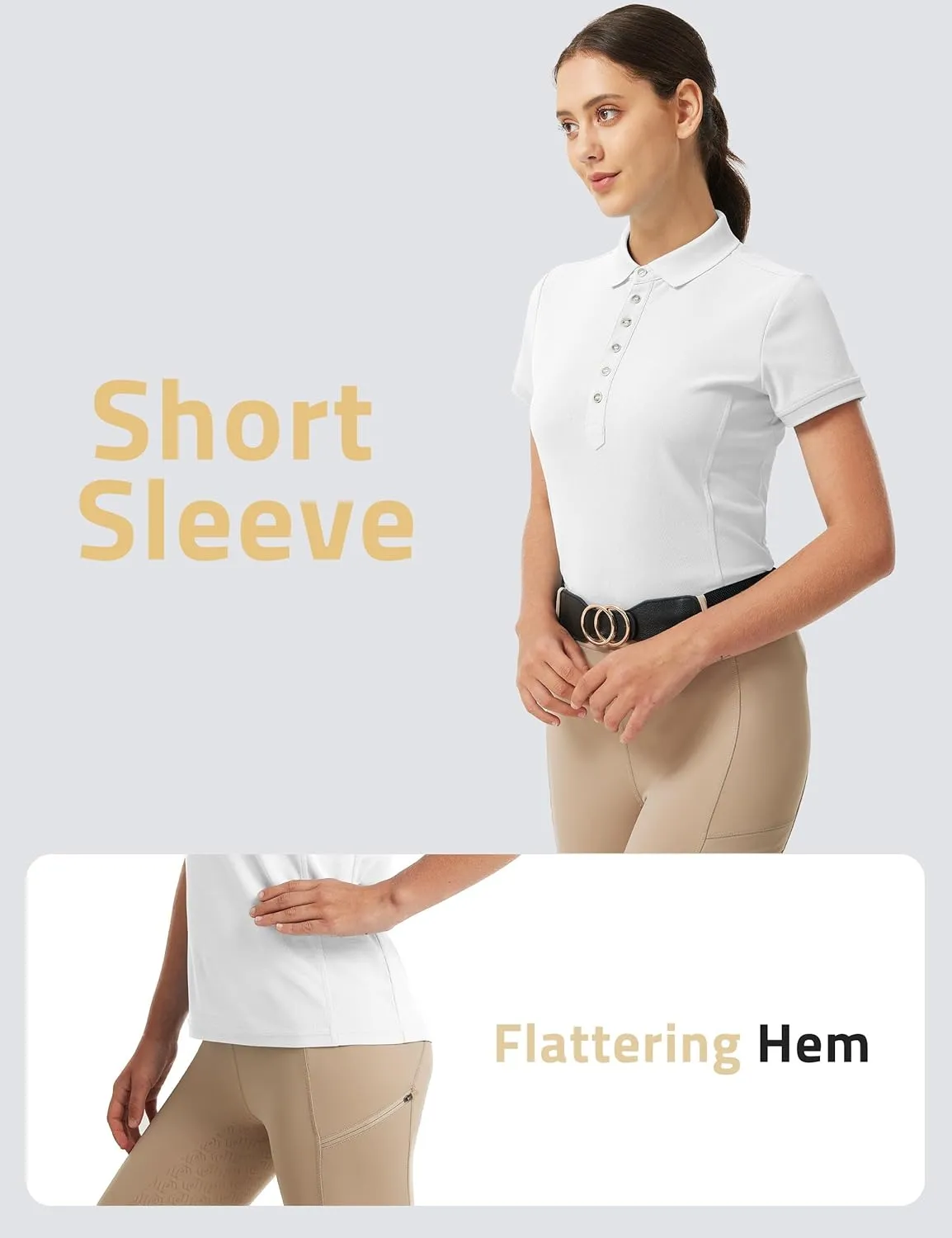 FitsT4 Sports Womens Equestrian Horse Riding Shirts Short Sleeve Moisture Wicking Polo Shirts for Golf Tennis Work