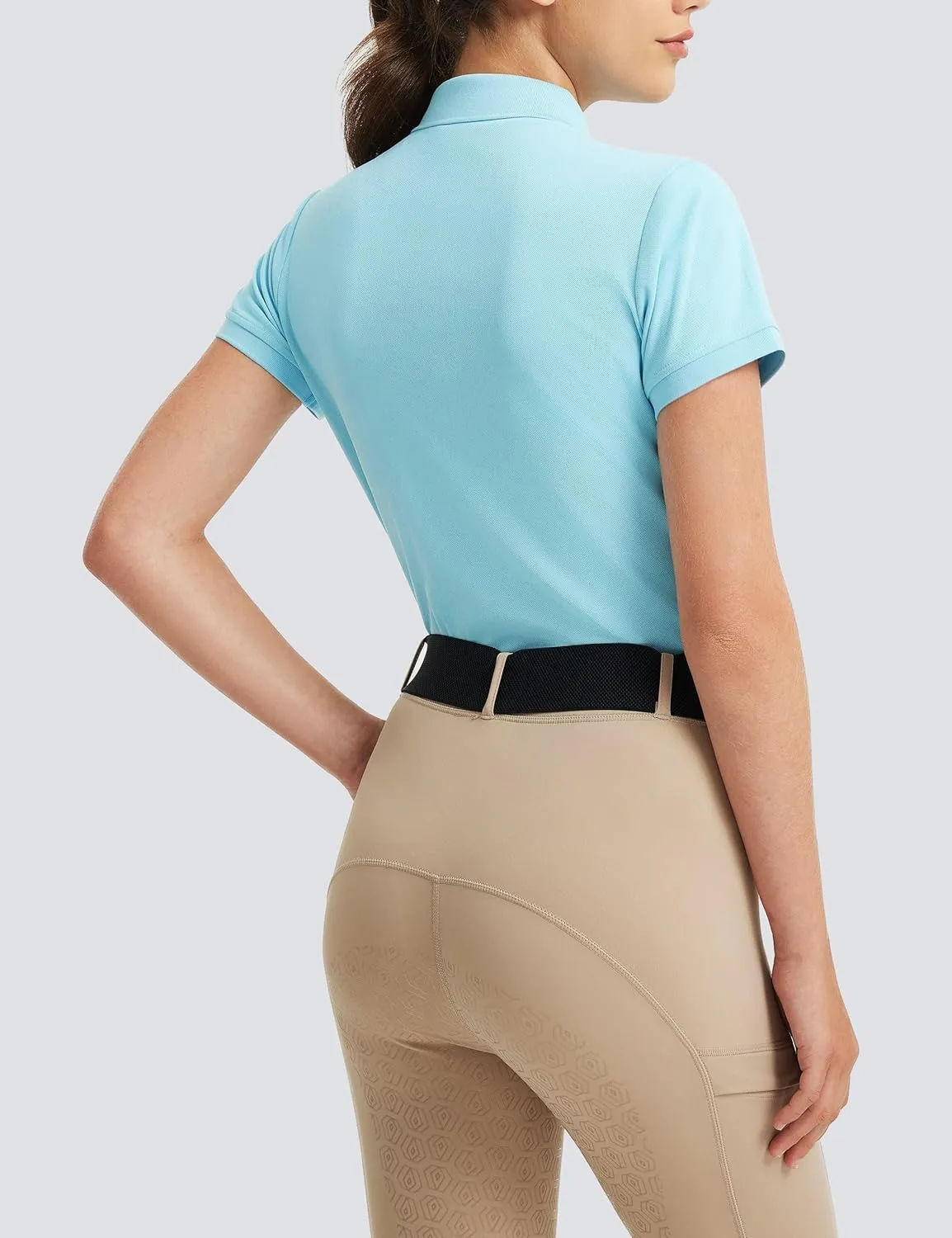 FitsT4 Sports Womens Equestrian Horse Riding Shirts Short Sleeve Moisture Wicking Polo Shirts for Golf Tennis Work