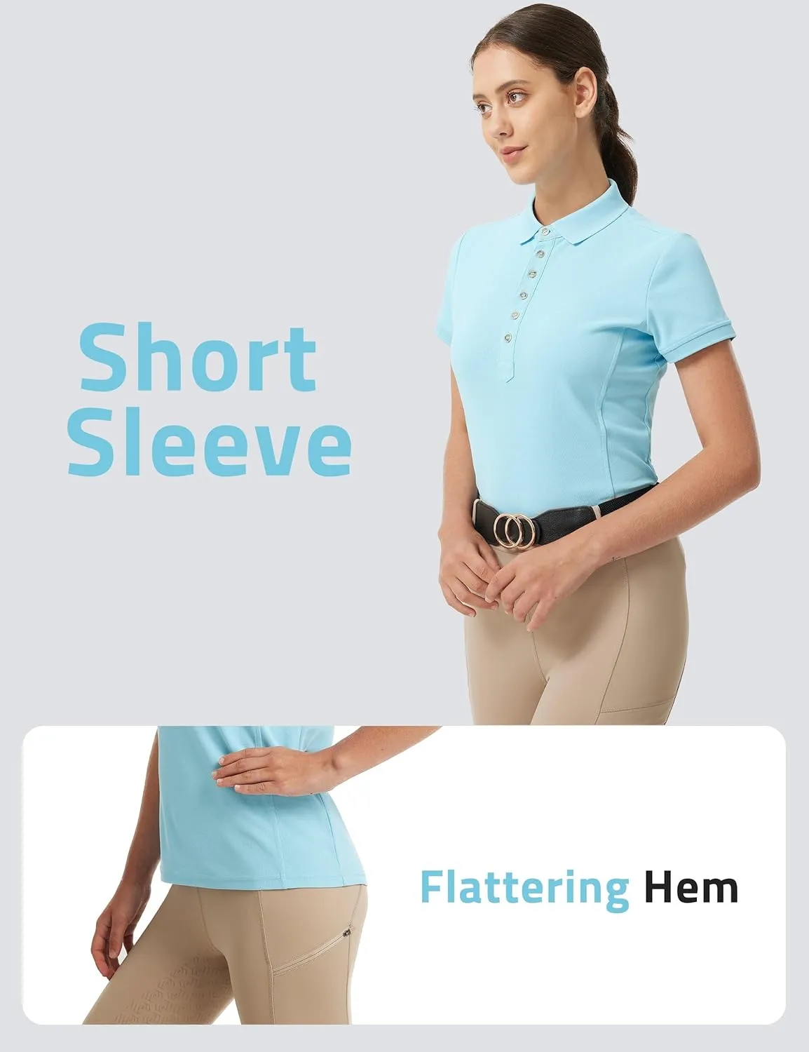 FitsT4 Sports Womens Equestrian Horse Riding Shirts Short Sleeve Moisture Wicking Polo Shirts for Golf Tennis Work