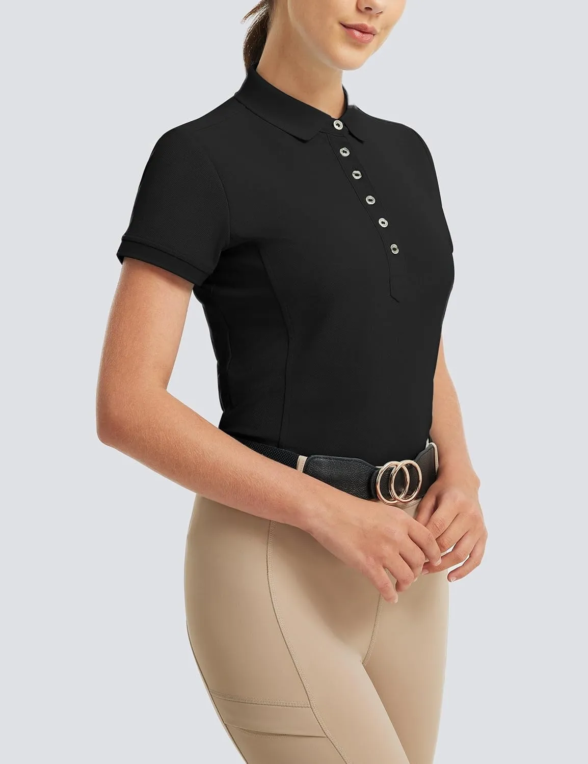 FitsT4 Sports Womens Equestrian Horse Riding Shirts Short Sleeve Moisture Wicking Polo Shirts for Golf Tennis Work