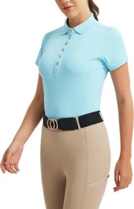 FitsT4 Sports Womens Equestrian Horse Riding Shirts Short Sleeve Moisture Wicking Polo Shirts for Golf Tennis Work