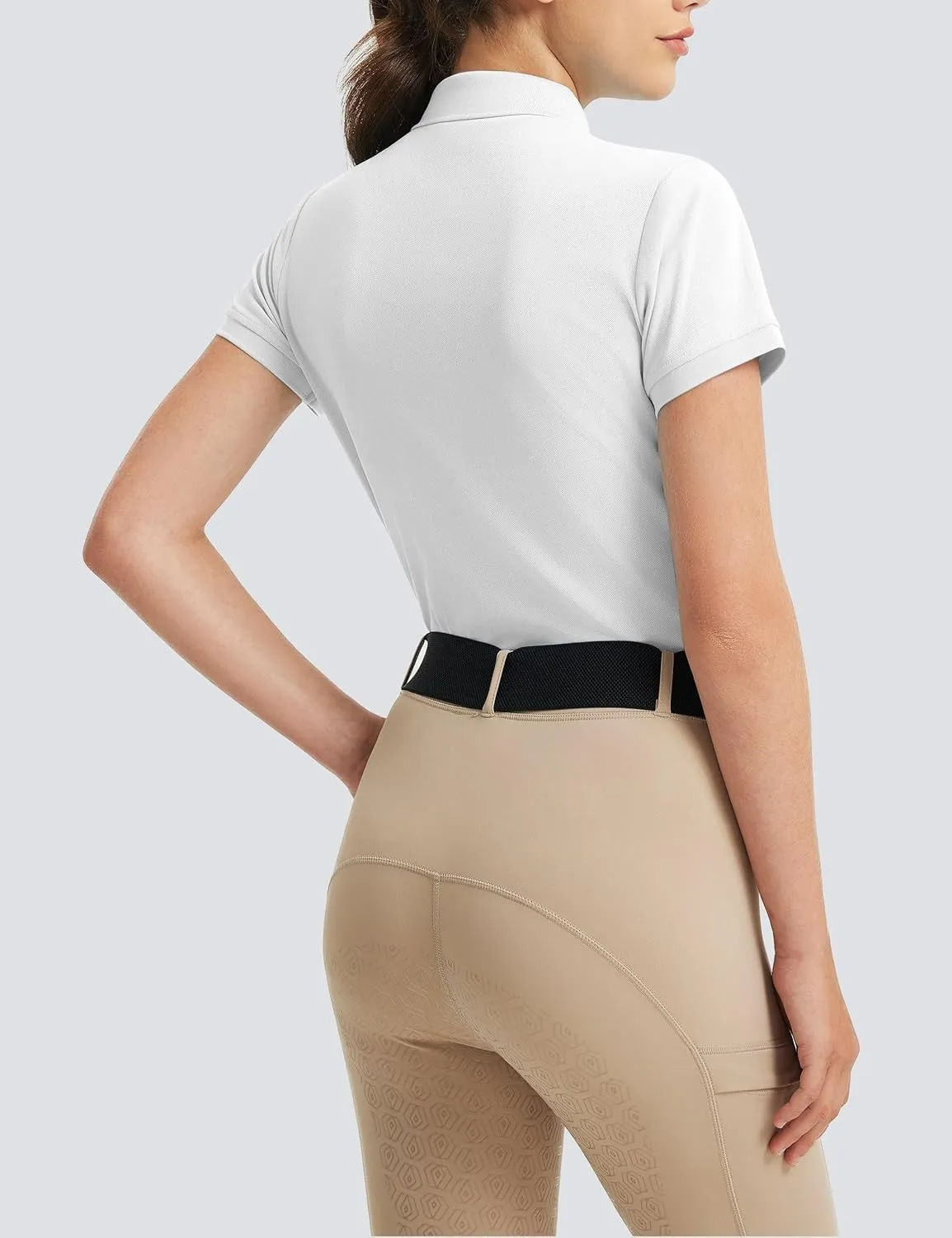 FitsT4 Sports Womens Equestrian Horse Riding Shirts Short Sleeve Moisture Wicking Polo Shirts for Golf Tennis Work
