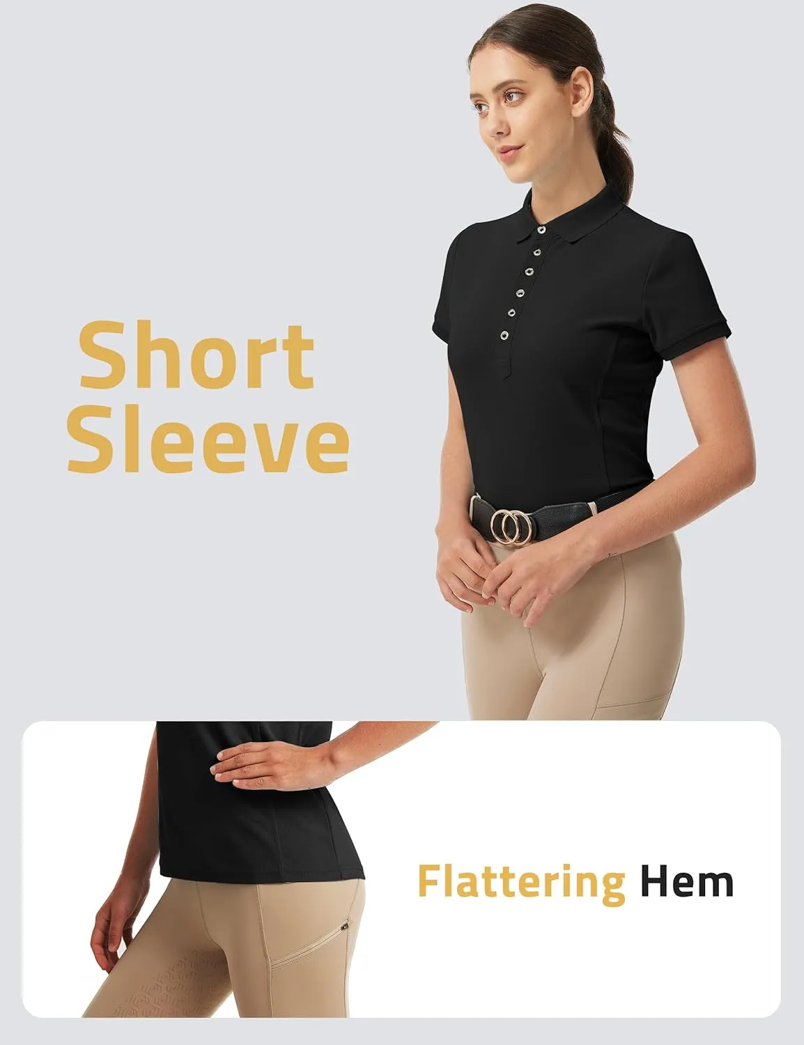 FitsT4 Sports Womens Equestrian Horse Riding Shirts Short Sleeve Moisture Wicking Polo Shirts for Golf Tennis Work
