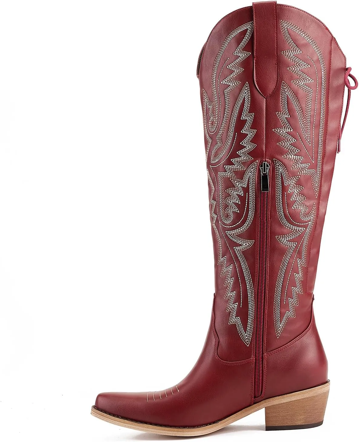 Fringe Cowboy Boots for Women Wide Calf Embroidered Tassal Cowgirl Boot Knee High Snip Toe Pull On Western Shoes