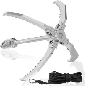 GanFindX PRO Grappling Hook, Heavy Duty | Folding 4-Claw Survival Claw, Multi-Purpose SUS Sawtooth Hook for Outdoor Camping Hiking Tree Rock Mountain Climbing (Grappling Hooks W/Rope)