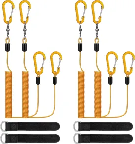 Gejoy 8 Pcs Kayak Paddle Leash Fishing Pole Accessories, 4 Pcs Heavy Duty Retractable Coiled Lanyard Tether, 4 Pcs Rod Straps for Fishing Tools Rods Paddles Boating Kayak