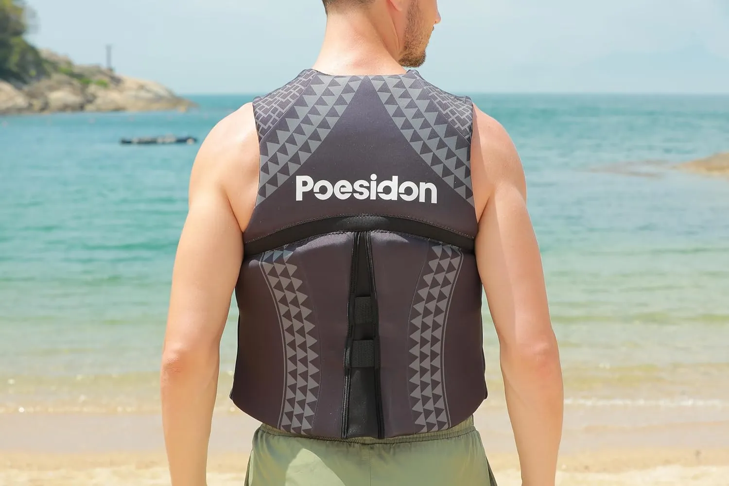 Geometric Print Life Vest, Zipper Front, Adjustable Buckles