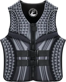 Geometric Print Life Vest, Zipper Front, Adjustable Buckles